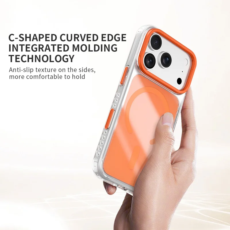 ZGA para iPhone 17 Pro Max Capa Transparente com Estrutura de Lente Magnética, Suporte Integrado, PC TPU - Laranja