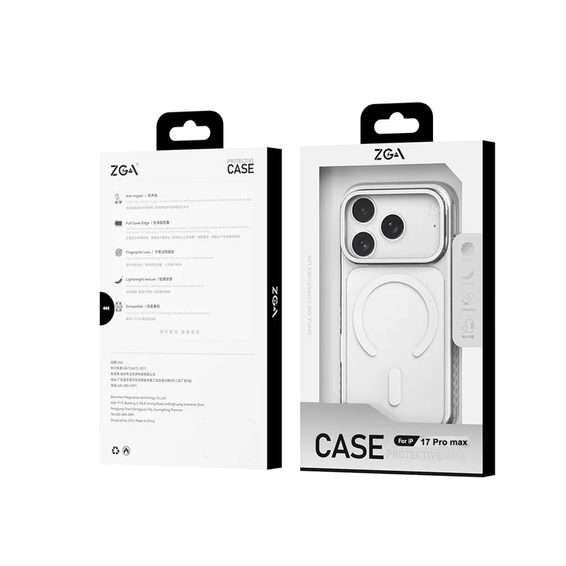 ZGA para iPhone 17 Pro Max Capa Transparente com Estrutura de Lente Magnética, Suporte Integrado, PC TPU - Laranja