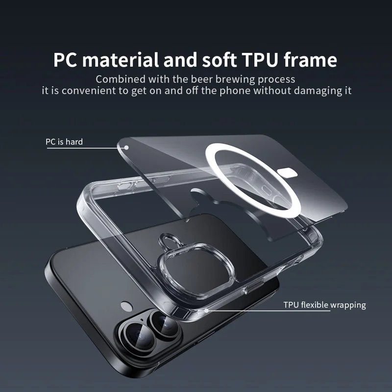 ZGA voor iPhone 17 Magnetisch Hoesje Kristalhelder PC TPU Krasbestendig Telefoontoestel - Transparant