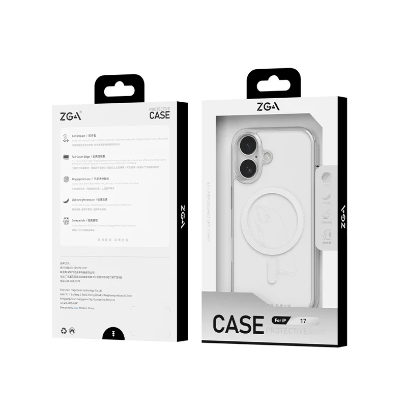 ZGA voor iPhone 17 Magnetisch Hoesje Kristalhelder PC TPU Krasbestendig Telefoontoestel - Transparant