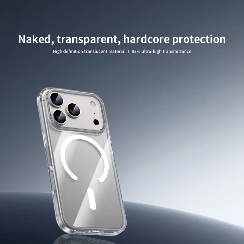ZGA for iPhone 17 Pro Magnetic Case Crystal Clear PC TPU Anti-Scratch Phone Cover - Transparent
