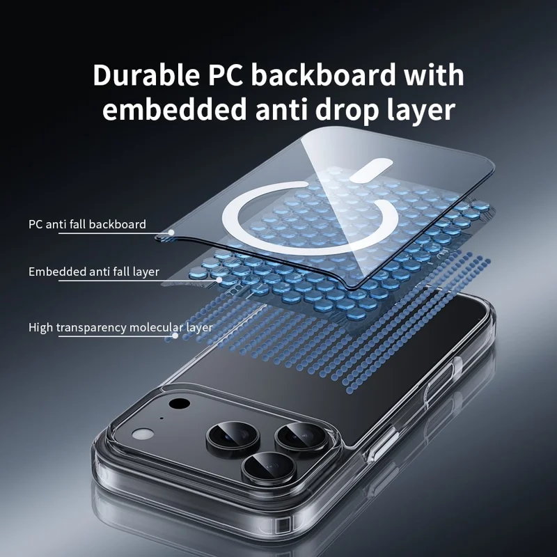 ZGA for iPhone 17 Pro Magnetic Case Crystal Clear PC TPU Anti-Scratch Phone Cover - Transparent
