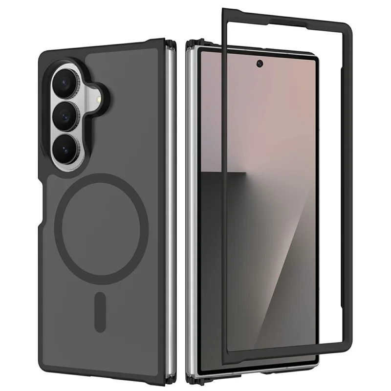 Cover magnetica per Samsung Galaxy Z Fold8, telaio in TPU, retro in acrilico, copertura per telefono con texture touch simile alla pelle - Nero