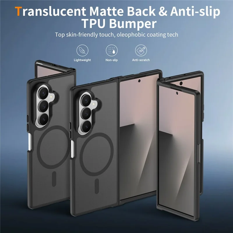 Cover magnetica per Samsung Galaxy Z Fold8, telaio in TPU, retro in acrilico, copertura per telefono con texture touch simile alla pelle - Nero