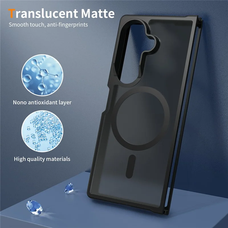 Cover magnetica per Samsung Galaxy Z Fold8, telaio in TPU, retro in acrilico, copertura per telefono con texture touch simile alla pelle - Nero