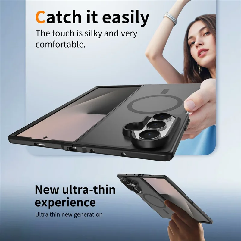 Cover magnetica per Samsung Galaxy Z Fold8, telaio in TPU, retro in acrilico, copertura per telefono con texture touch simile alla pelle - Nero