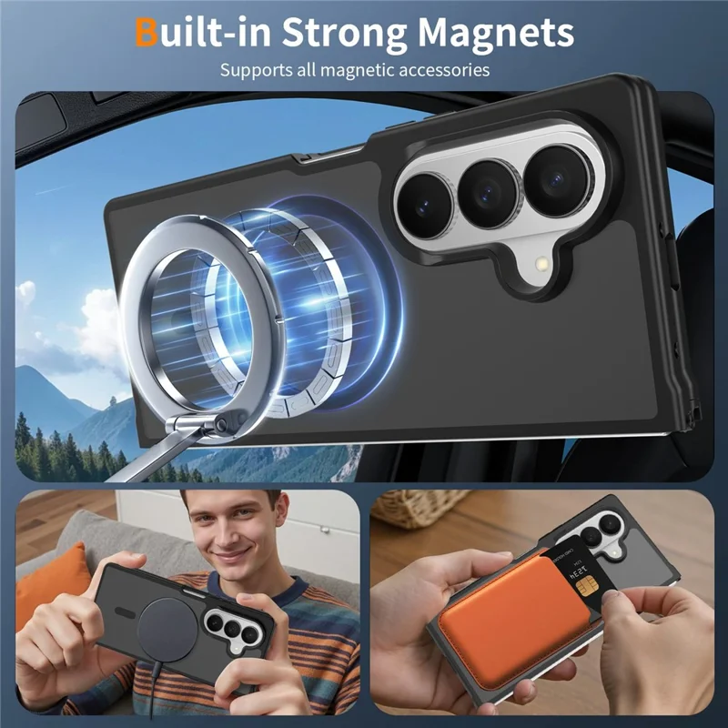 Cover magnetica per Samsung Galaxy Z Fold8, telaio in TPU, retro in acrilico, copertura per telefono con texture touch simile alla pelle - Nero