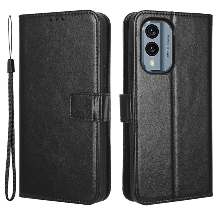 Magnetic Phone Case For Nokia X30 5G, Wallet Stand Crazy Horse Texture PU Leather Anti-drop Mobile Phone Cover with Strap - Black