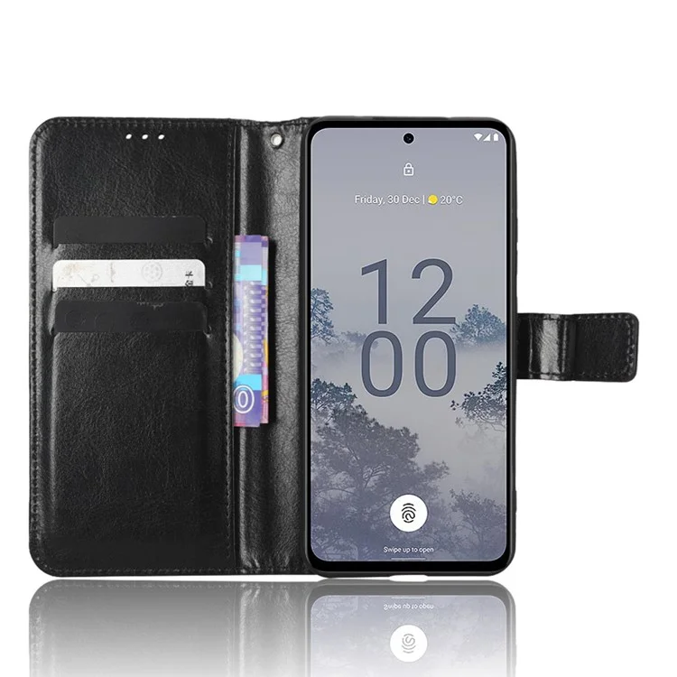 Magnetic Phone Case For Nokia X30 5G, Wallet Stand Crazy Horse Texture PU Leather Anti-drop Mobile Phone Cover with Strap - Black