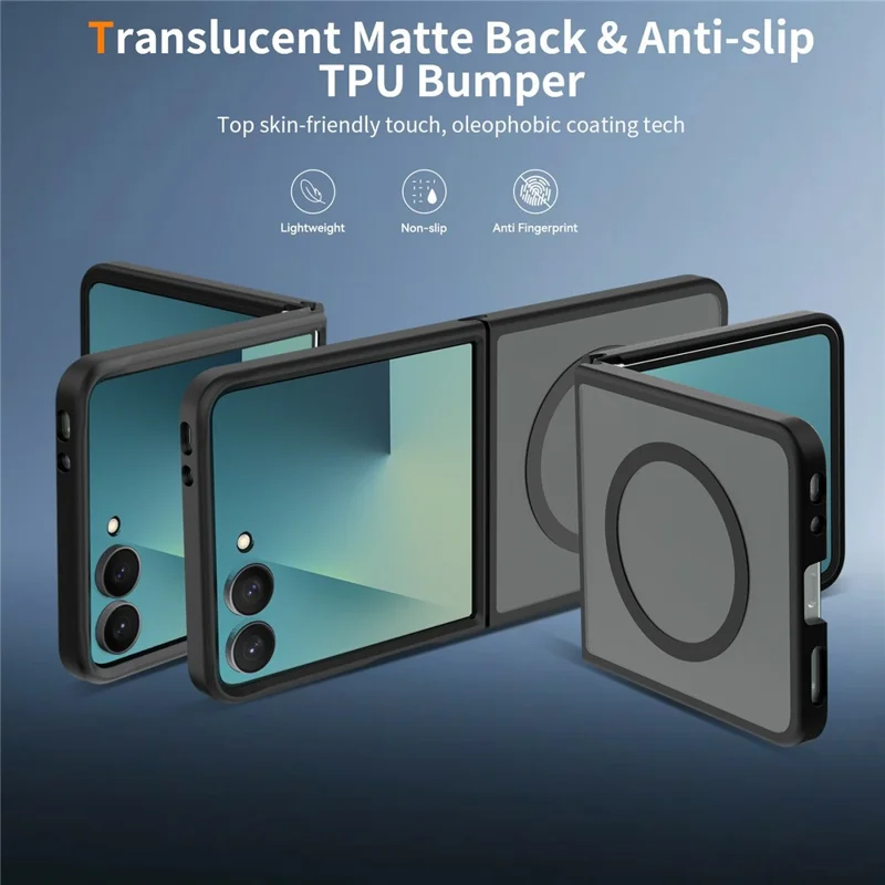For Samsung Galaxy Z Flip8 Magnetisk Case TPU Ramme Akryl Bagplate Telefonbeskyttelse Hudfølelse - Sort