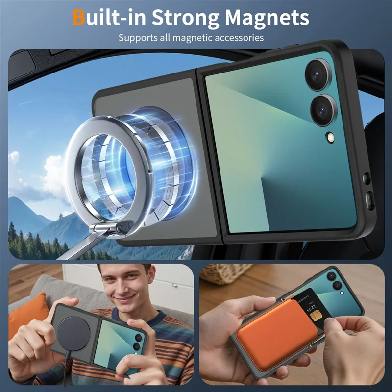 For Samsung Galaxy Z Flip8 Magnetisk Case TPU Ramme Akryl Bagplate Telefonbeskyttelse Hudfølelse - Sort