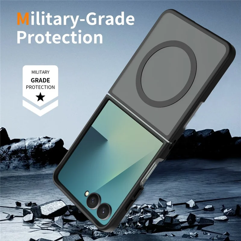 For Samsung Galaxy Z Flip8 Magnetisk Case TPU Ramme Akryl Bagplate Telefonbeskyttelse Hudfølelse - Sort