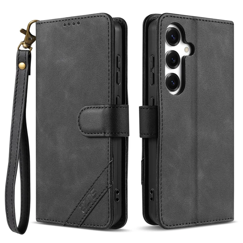 Funda de cuero AZNS A2 para Samsung Galaxy S26 FE con correa de muñeca, billetera con función de soporte y bloqueo RFID - Negro
