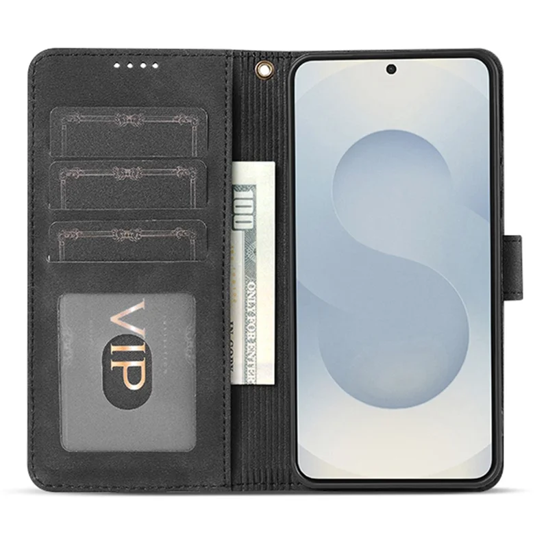 Funda de cuero AZNS A2 para Samsung Galaxy S26 FE con correa de muñeca, billetera con función de soporte y bloqueo RFID - Negro