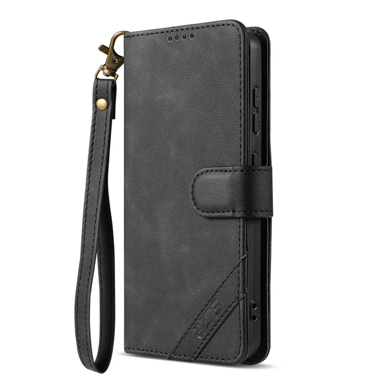 Funda de cuero AZNS A2 para Samsung Galaxy S26 FE con correa de muñeca, billetera con función de soporte y bloqueo RFID - Negro