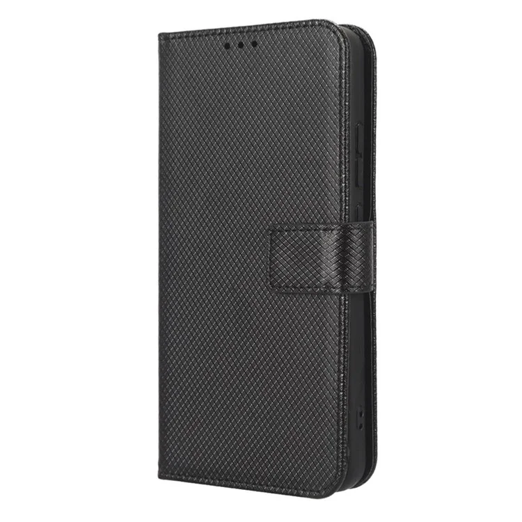 For Nokia X30 5G Magnetic Clasp Phone Case Diamond Texture PU Leather Foldable Stand Scratch-resistant Flip Wallet Cover - Black