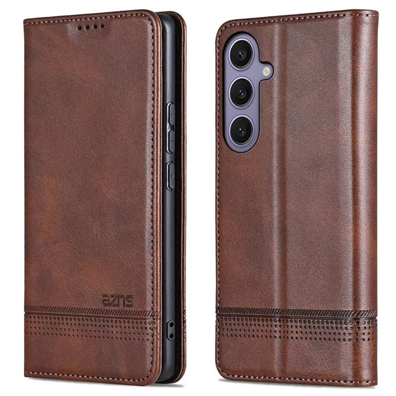 AZNS Funda para Samsung Galaxy S26 FE, Funda tipo cartera de cuero PU con textura de cuero vacuno - Café