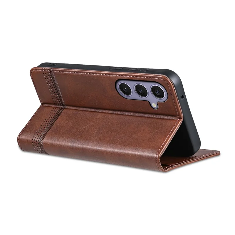AZNS Funda para Samsung Galaxy S26 FE, Funda tipo cartera de cuero PU con textura de cuero vacuno - Café