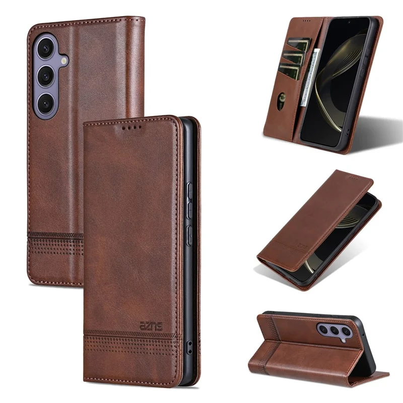 AZNS Funda para Samsung Galaxy S26 FE, Funda tipo cartera de cuero PU con textura de cuero vacuno - Café