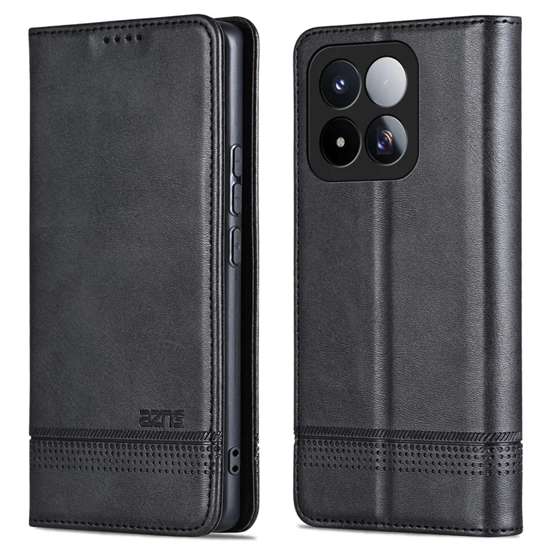 AZNS für Xiaomi 17 Max Case Rindsleder-Optik PU-Leder-Handytasche - Schwarz
