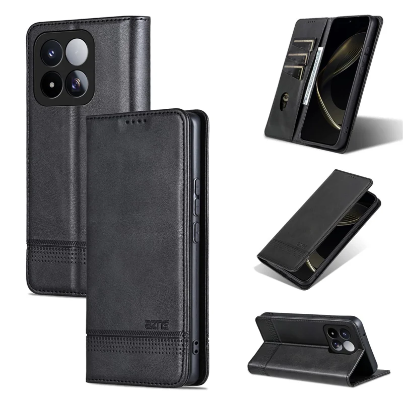 AZNS für Xiaomi 17 Max Case Rindsleder-Optik PU-Leder-Handytasche - Schwarz