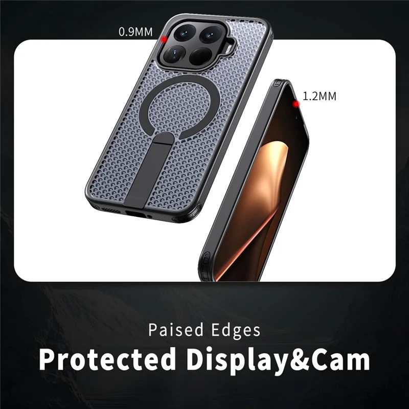 For Xiaomi 17T Magnetic Case Kickstand Grid Texture TPU PC Phone Back Cover - Black