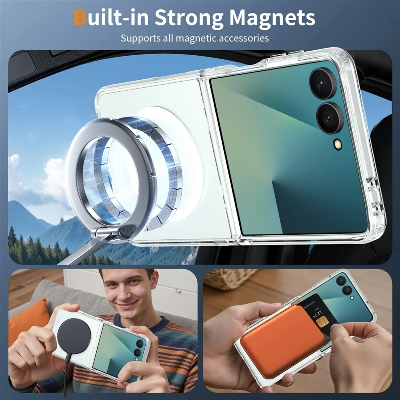 Capa Magnética para Samsung Galaxy Z Flip8 2,0 mm Resistente a Arranhões TPU + PC - Transparente