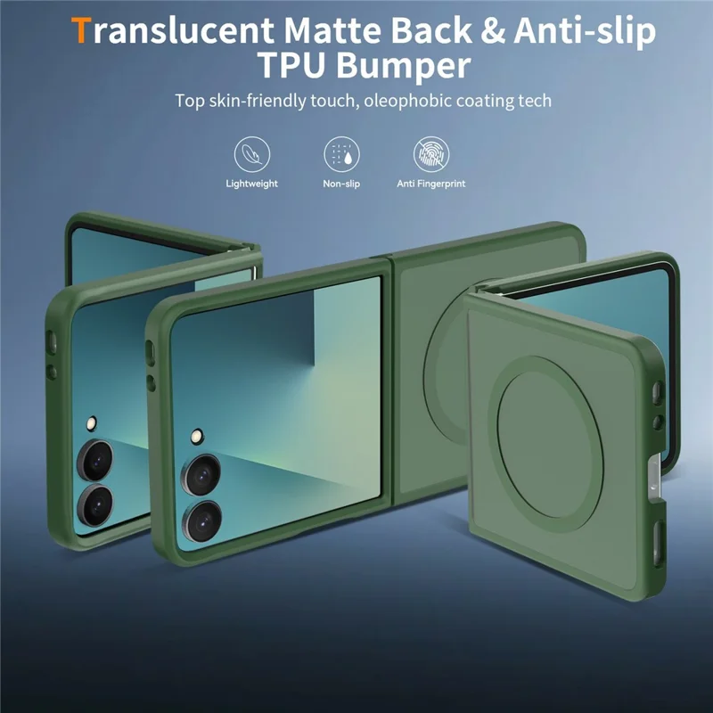 For Samsung Galaxy Z Flip8 TPU+PC Magnetic Case with 2Pcs Outer Screen Tempered Glass Film + 2Pcs Inner Screen Hydrogel Film - Green