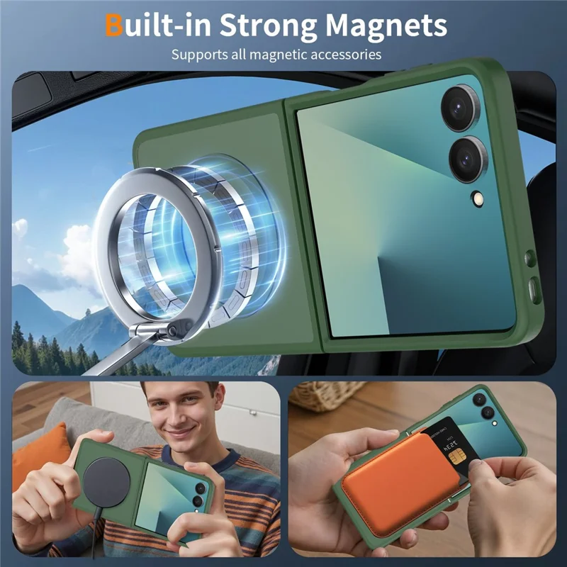 For Samsung Galaxy Z Flip8 TPU+PC Magnetic Case with 2Pcs Outer Screen Tempered Glass Film + 2Pcs Inner Screen Hydrogel Film - Green