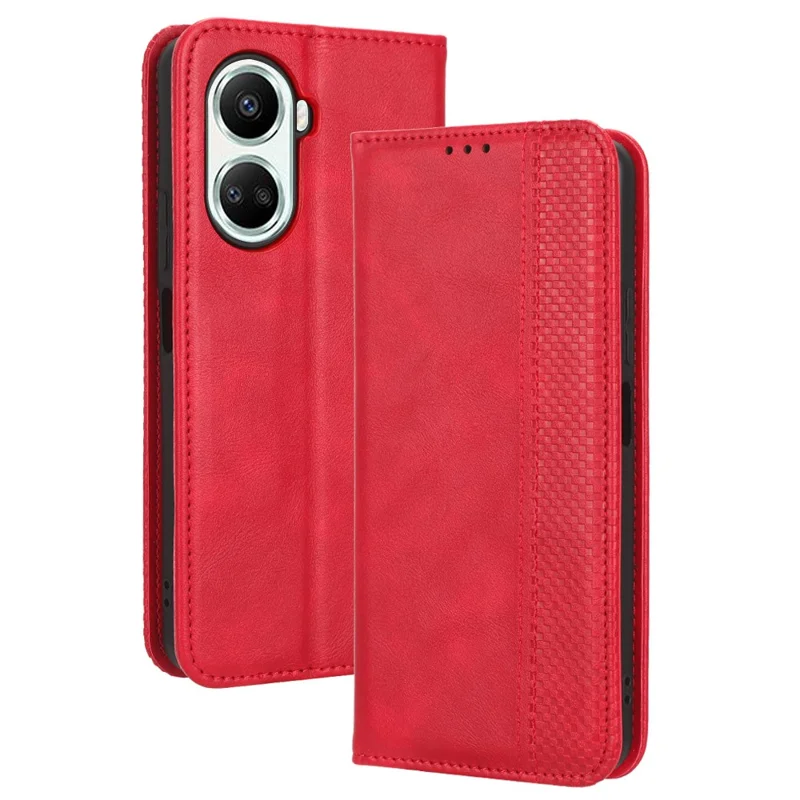 Антифлянный Флип-кожаный Чехол Для Huawei Nova 10 SE 4g. Отпечатанный Рисунок Ретро Текстура Магнитная Автоматическая Крышка Телефона. - Красный