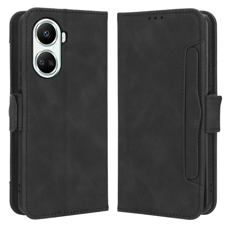 PU-Leder-Handyhülle mit Ständer für Huawei nova 10 SE 4G, doppelter magnetischer Verschluss, Handytasche mit mehreren Kartenfächern - Schwarz
