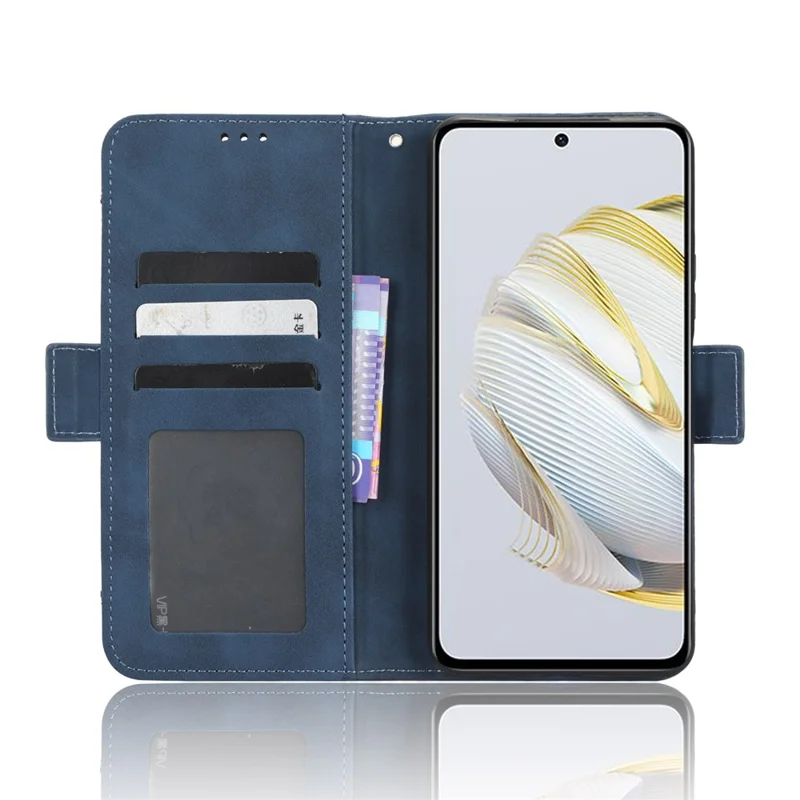 PU Leather Phone Cover Stand For Huawei nova 10 SE 4G, Dual Magnetic Clasp Phone Wallet Case with Multiple Card Slots - Blue