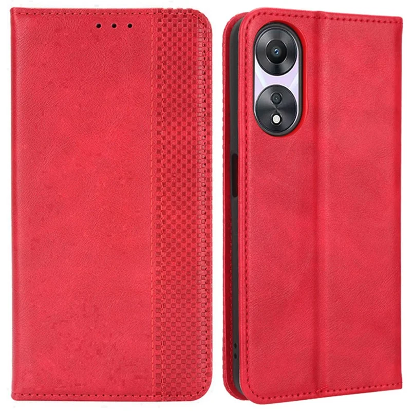 Para Oppo A58 5G Patrón Impreso PU Cuero PU Cuero Amortiguador de Choque de la Billetera de la Billetera de la Billetera Retro Del Cierre Magnético de la Cubierta Anti-scratch Portada - Rojo