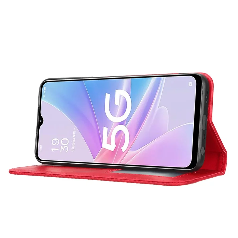 Para Oppo A58 5G Patrón Impreso PU Cuero PU Cuero Amortiguador de Choque de la Billetera de la Billetera de la Billetera Retro Del Cierre Magnético de la Cubierta Anti-scratch Portada - Rojo