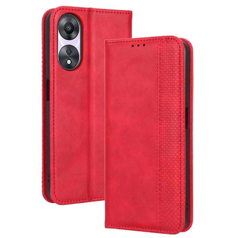 Para Oppo A58 5G Patrón Impreso PU Cuero PU Cuero Amortiguador de Choque de la Billetera de la Billetera de la Billetera Retro Del Cierre Magnético de la Cubierta Anti-scratch Portada - Rojo
