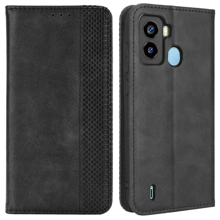 Copertina Del Telefono Retrò Per Tecno Pop 6 4g / Be7, Motivi Impronte Flip Pulfulina Del Portafoglio Coperchio di Chiusura Automatica Magnetica - Nero
