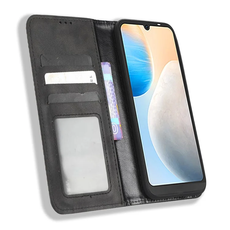Copertina Del Telefono Retrò Per Tecno Pop 6 4g / Be7, Motivi Impronte Flip Pulfulina Del Portafoglio Coperchio di Chiusura Automatica Magnetica - Nero