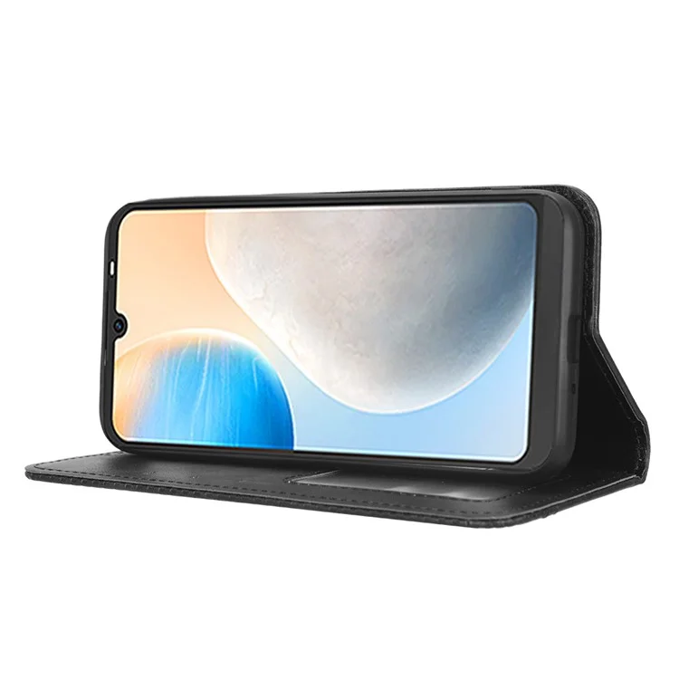 Copertina Del Telefono Retrò Per Tecno Pop 6 4g / Be7, Motivi Impronte Flip Pulfulina Del Portafoglio Coperchio di Chiusura Automatica Magnetica - Nero