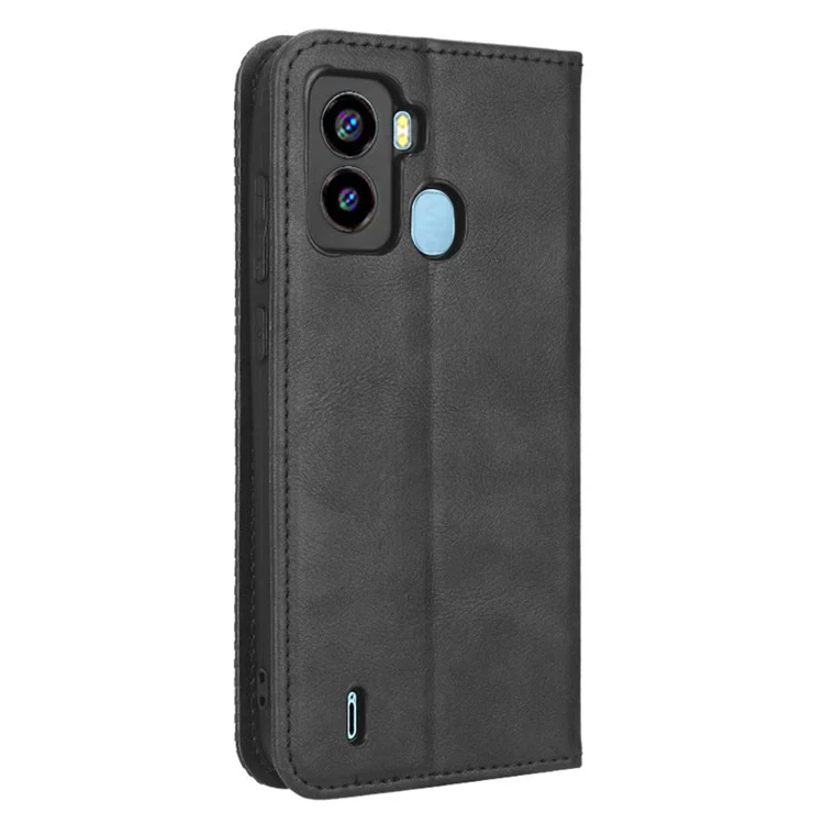 Copertina Del Telefono Retrò Per Tecno Pop 6 4g / Be7, Motivi Impronte Flip Pulfulina Del Portafoglio Coperchio di Chiusura Automatica Magnetica - Nero