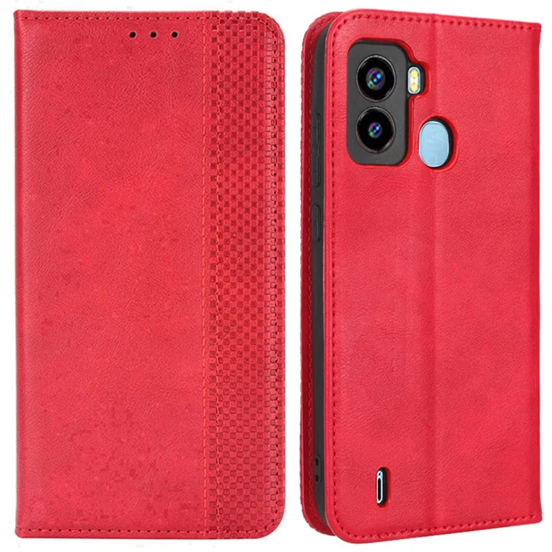 Retro Texture Phone Cover For TECNO Pop 6 4G / BE7, Imprinted Pattern Flip Leather Wallet Case Stand Magnetic Auto Closing Phone Cover - Red