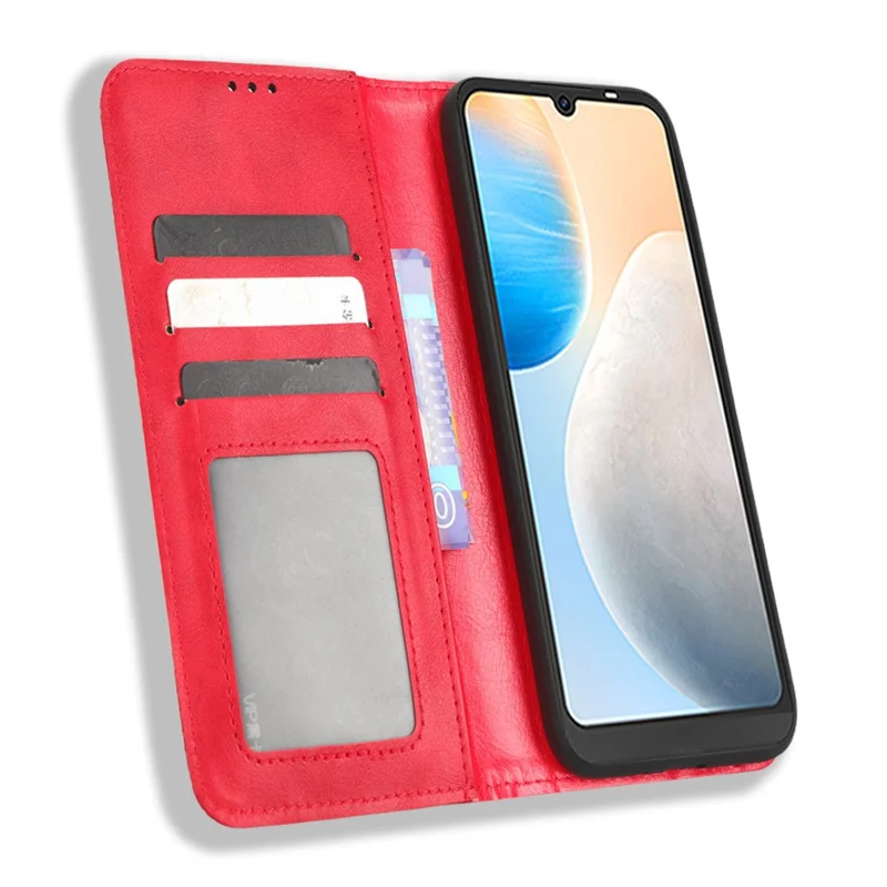 Retro Texture Phone Cover For TECNO Pop 6 4G / BE7, Imprinted Pattern Flip Leather Wallet Case Stand Magnetic Auto Closing Phone Cover - Red