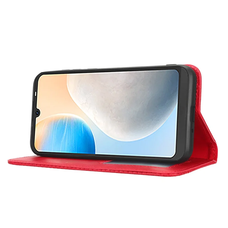 Retro Texture Phone Cover For TECNO Pop 6 4G / BE7, Imprinted Pattern Flip Leather Wallet Case Stand Magnetic Auto Closing Phone Cover - Red