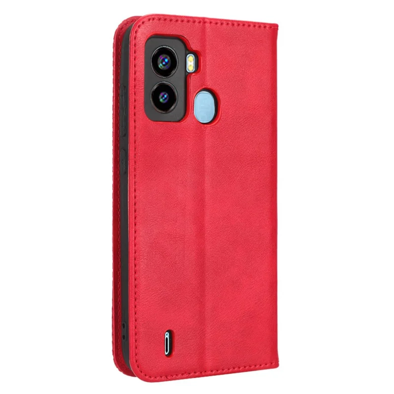 Retro Texture Phone Cover For TECNO Pop 6 4G / BE7, Imprinted Pattern Flip Leather Wallet Case Stand Magnetic Auto Closing Phone Cover - Red