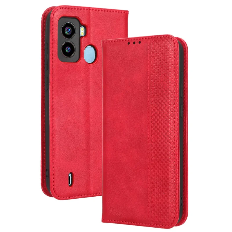Retro Texture Phone Cover For TECNO Pop 6 4G / BE7, Imprinted Pattern Flip Leather Wallet Case Stand Magnetic Auto Closing Phone Cover - Red