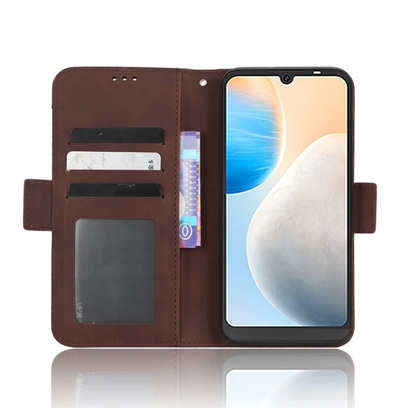 Shockproof Phone Case For TECNO Pop 6 4G / BE7, Dual Magnetic Clasp PU Leather Stand Wallet Phone Cover with Multiple Card Slots - Brown