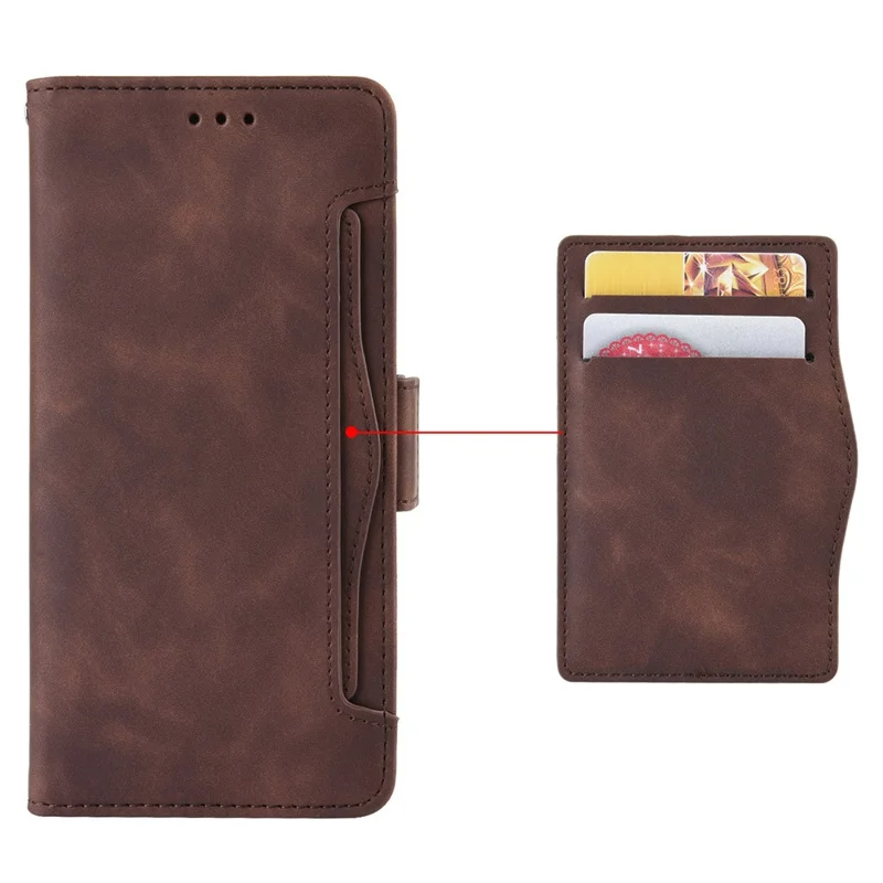 Shockproof Phone Case For TECNO Pop 6 4G / BE7, Dual Magnetic Clasp PU Leather Stand Wallet Phone Cover with Multiple Card Slots - Brown
