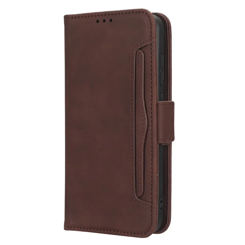 Shockproof Phone Case For TECNO Pop 6 4G / BE7, Dual Magnetic Clasp PU Leather Stand Wallet Phone Cover with Multiple Card Slots - Brown