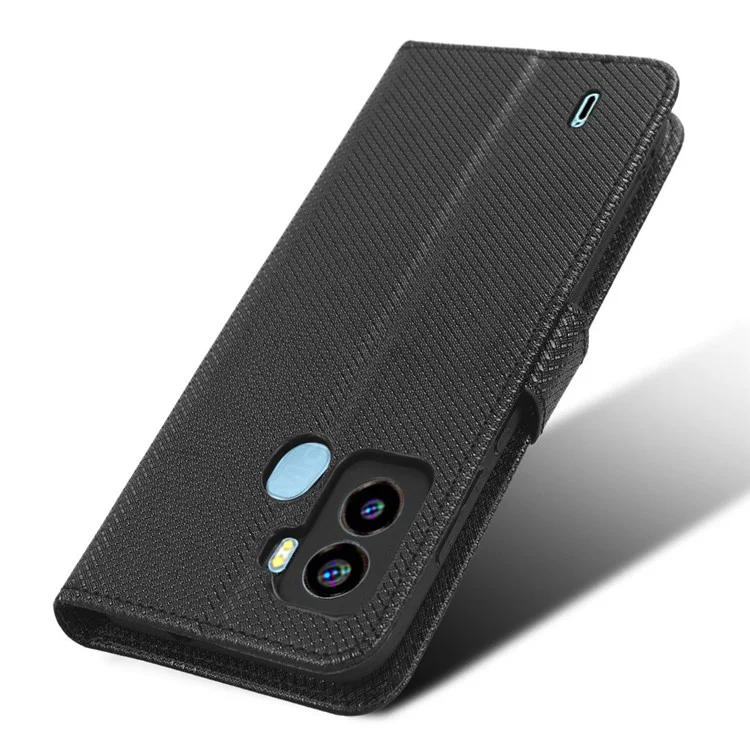 Diamond Texture Phone Shell For TECNO Pop 6 4G / BE7, Magnetic Clasp Phone Case Foldable Stand PU Leather Wallet Cover - Black