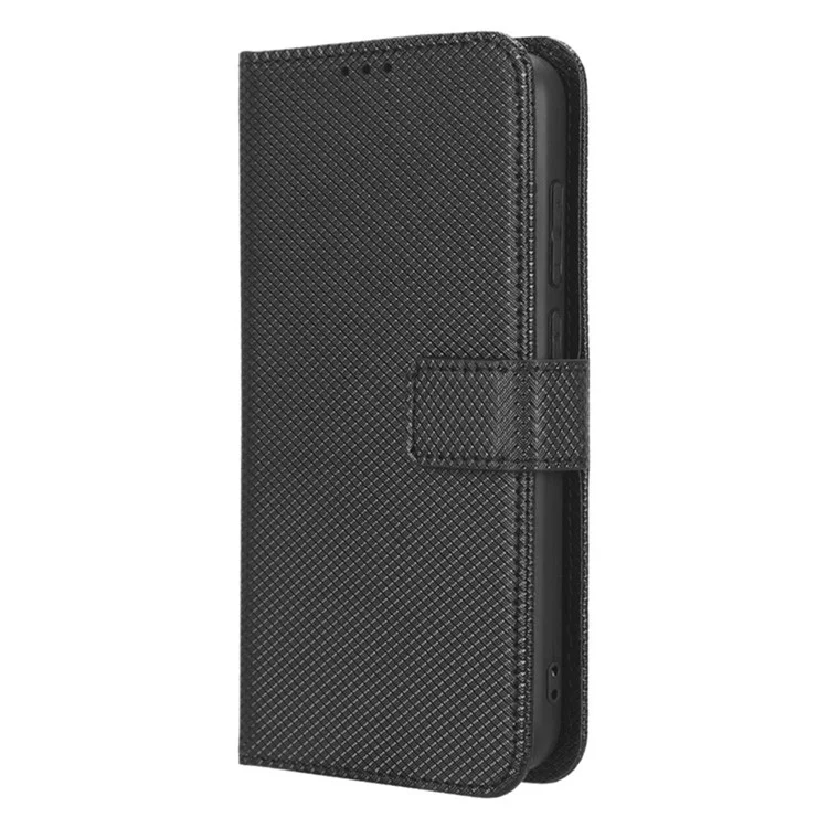 Diamond Texture Phone Shell For TECNO Pop 6 4G / BE7, Magnetic Clasp Phone Case Foldable Stand PU Leather Wallet Cover - Black