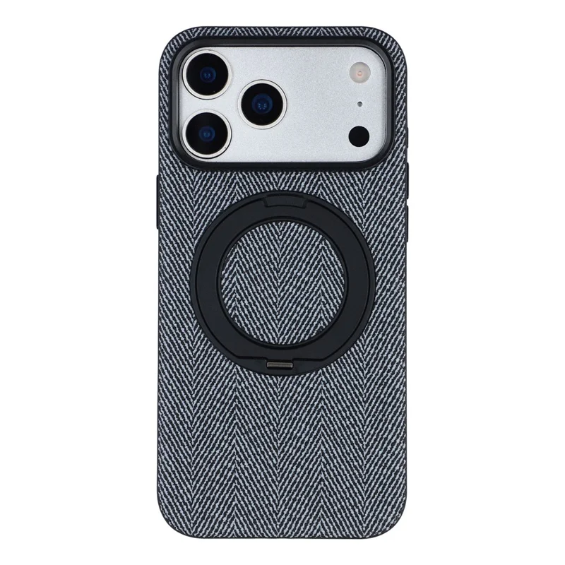 X-LEVEL لجهاز iPhone 17 Pro Max غطاء مغناطيسي بحامل قابل للدوران وملمس نسيجي من الجلد + غطاء هاتف من مادة البولي كربونات + TPU - أسود